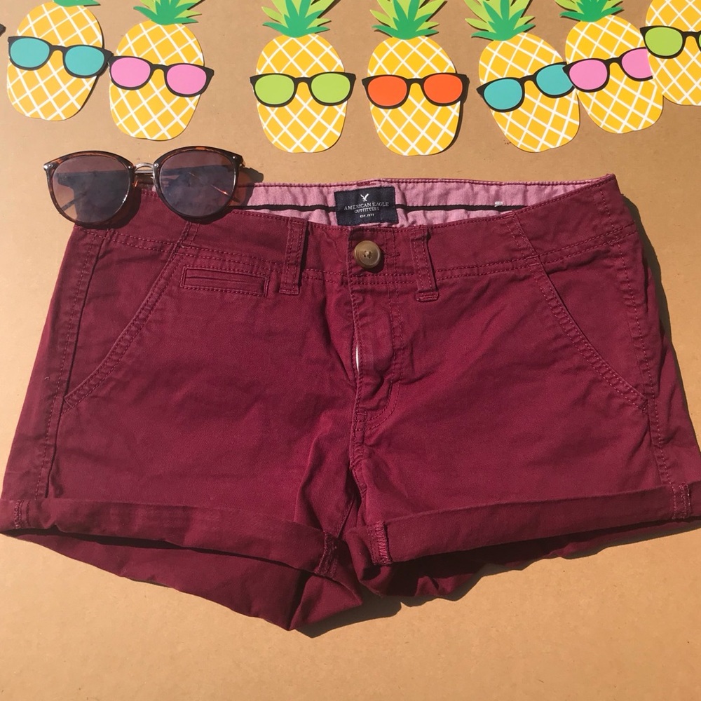 NWOT MAROON CUFFED CARGO SHORTS AMERICAN EAGLE 6